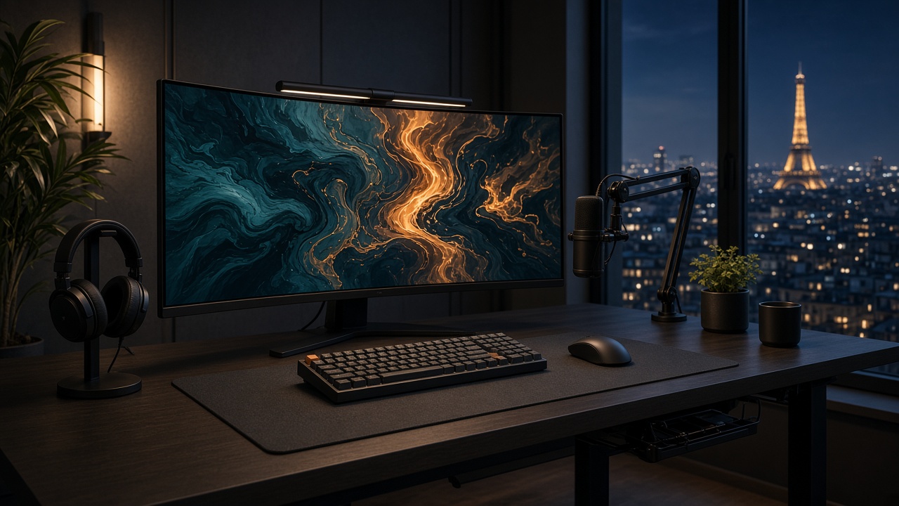 Setup de compétition dans un appartement parisien la nuit